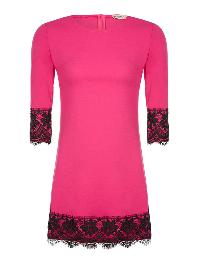 Robe ample bord dentelle - fushia - 1