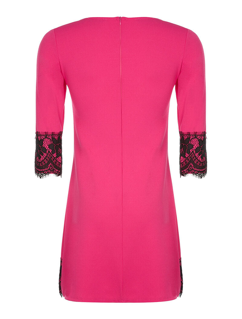 Robe ample bord dentelle - fushia - 2