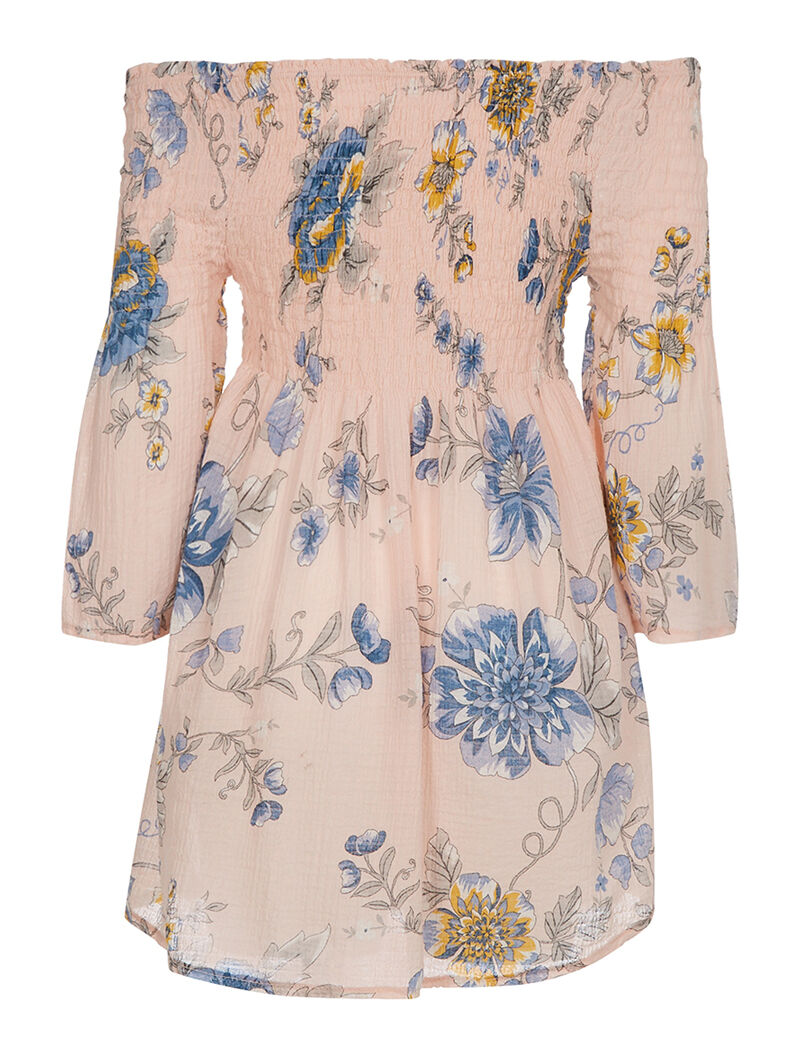 Robe tunique encolure élastiquée - rose - 2