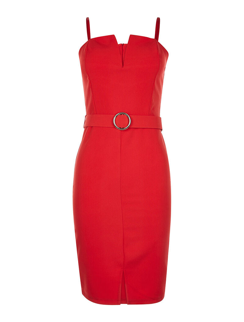 Robe décolleté V coqué - rouge - 1