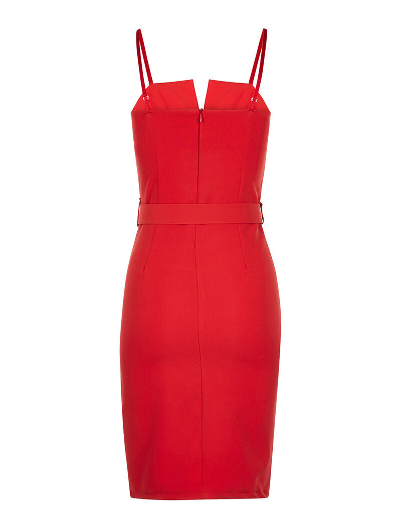 Robe décolleté V coqué - rouge - 2