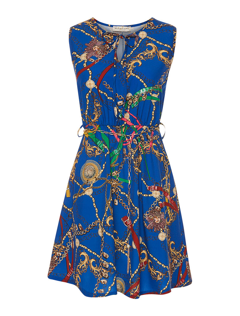 Robe imprimée ceinture chainette - bleu - 3