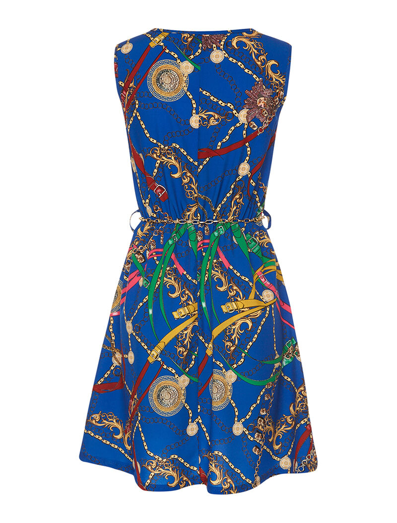 Robe imprimée ceinture chainette - bleu - 2
