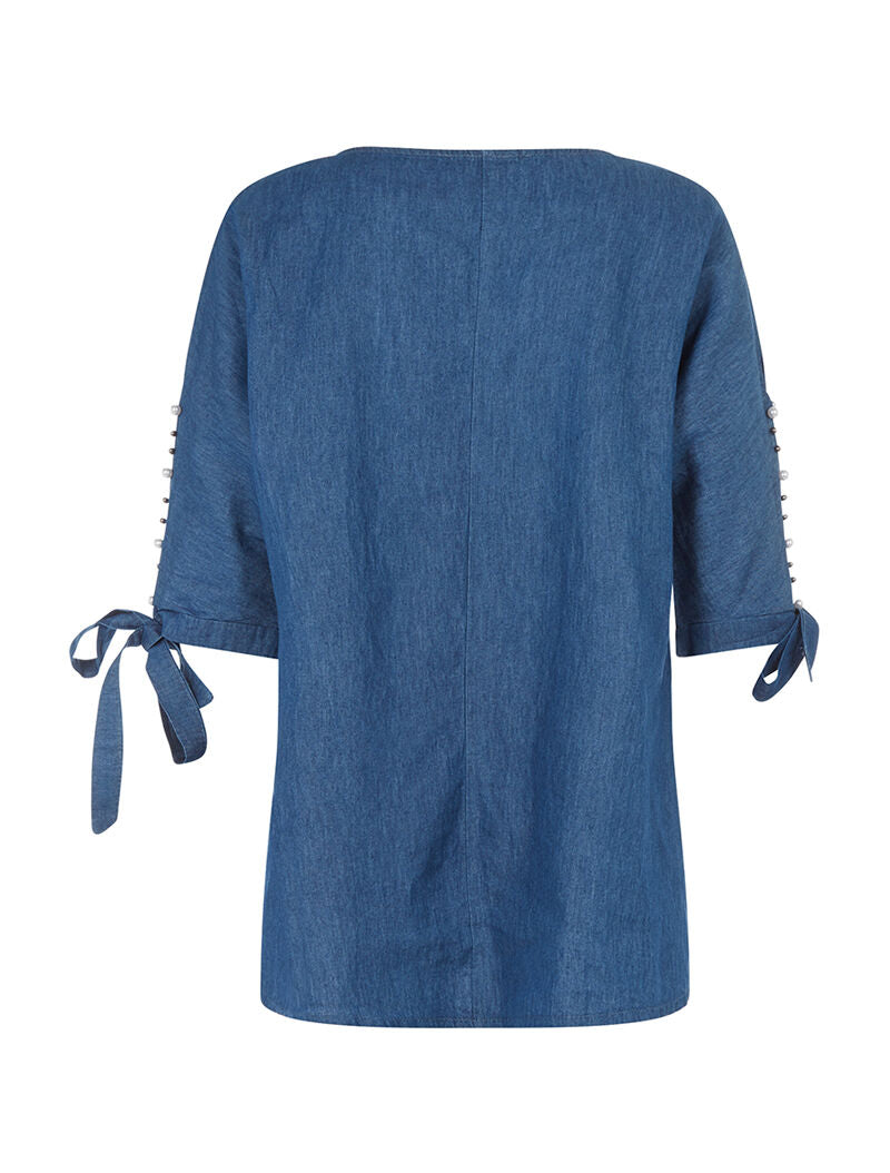 Tunique denim manches perlées - denim - 2