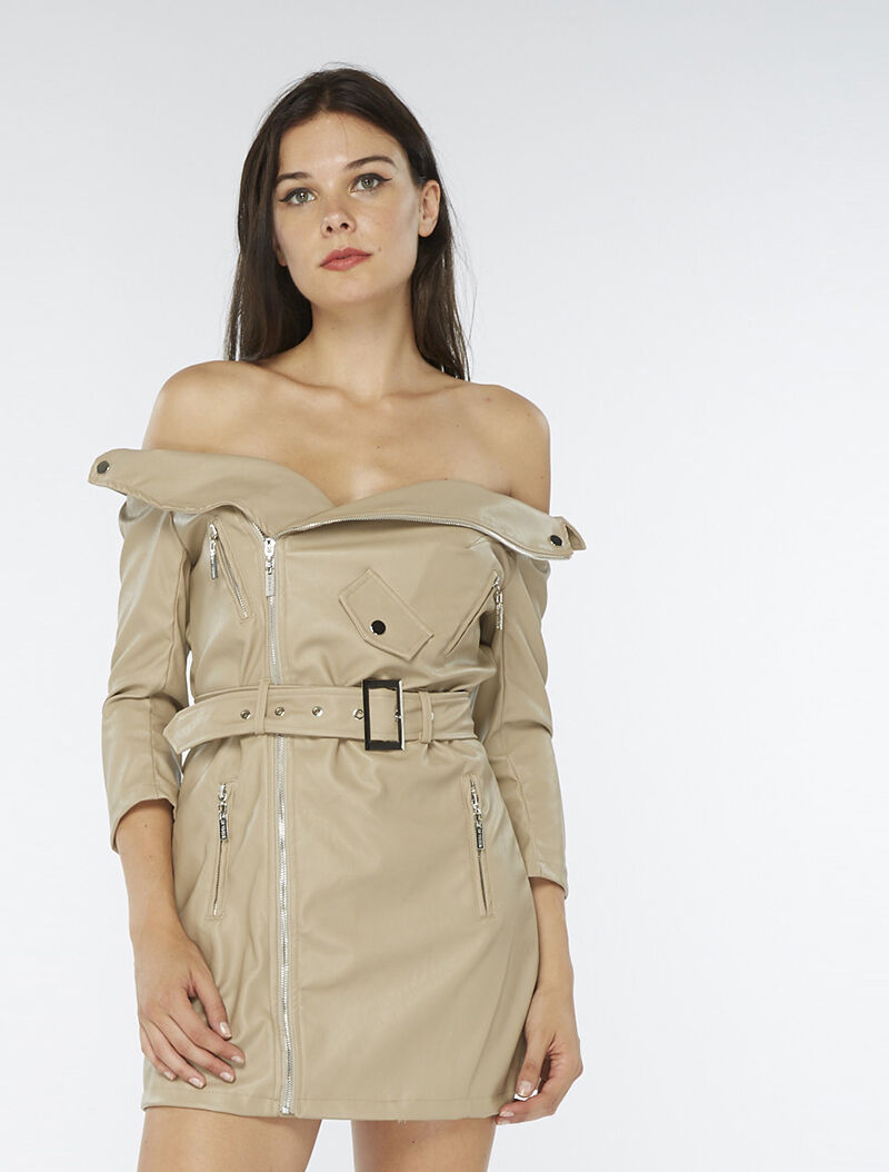 Robe rock en simili - beige - 1