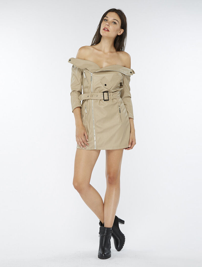 Robe rock en simili - beige - 2
