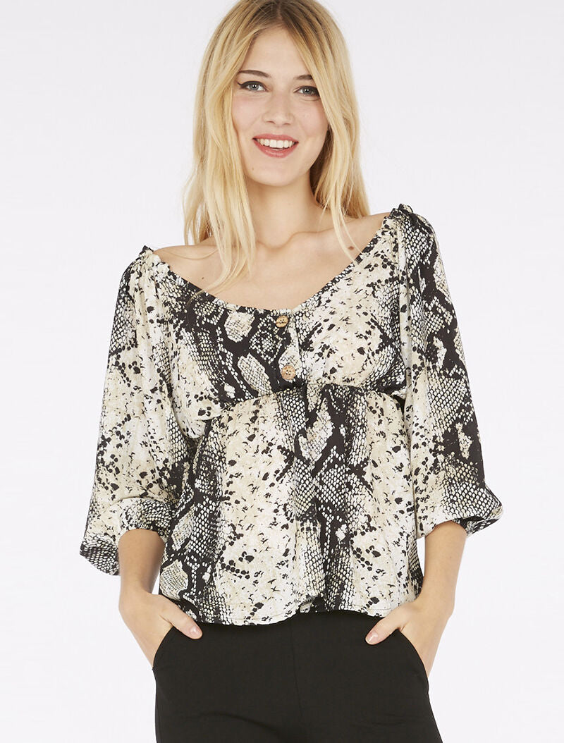 Blouse imprimée serpent - noir - 1