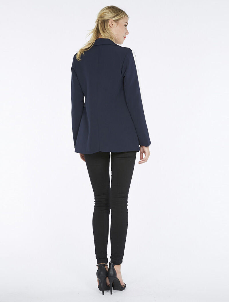 Blazer manches contrastées - marine - 5