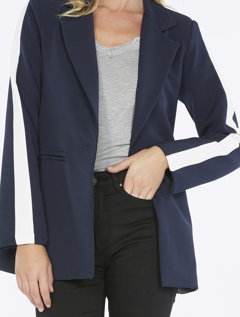 Blazer manches contrastées - marine - 7