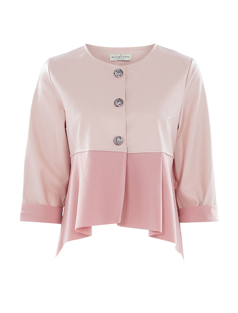 Veste courte bimatière - rose - 1