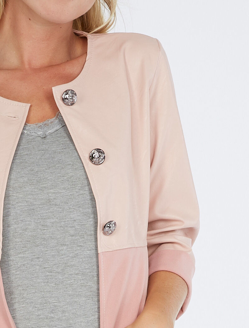 Veste courte bimatière - rose - 4