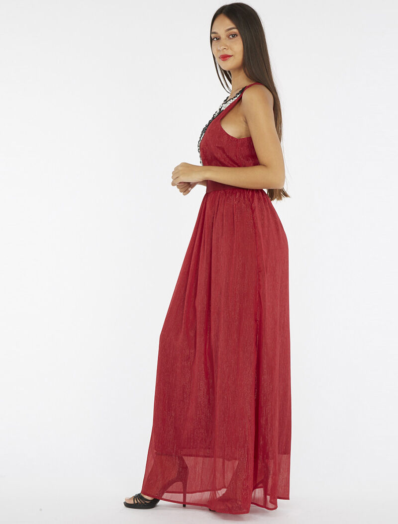 Robe longue plastron bijoux - bordeaux - 5