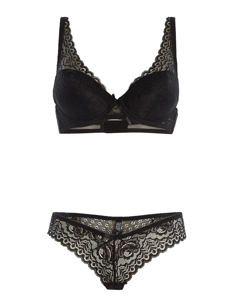 Ensemble SG et culotte en dentelle fine - noir - 3