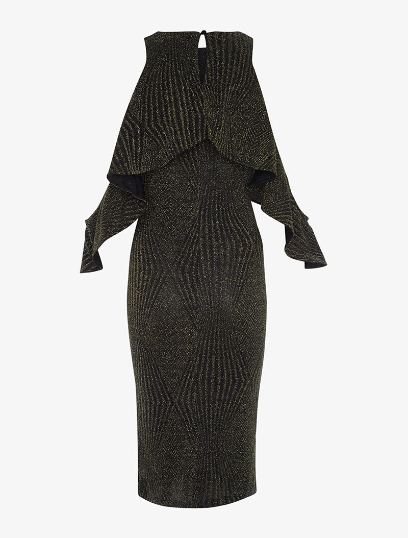 Robe pailletée bras tombant - or - 3
