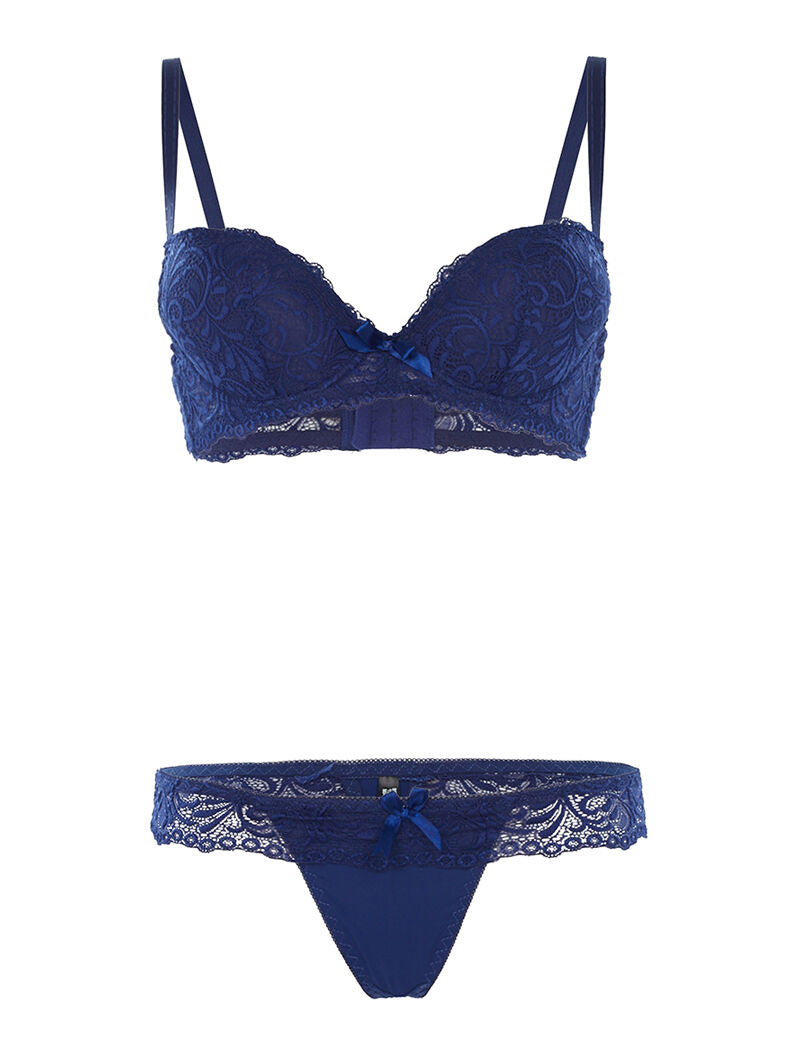 Ensemble SG et string à dentelle - marine - 1