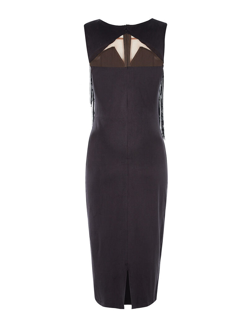 Robe à buste frangé - noir - 1