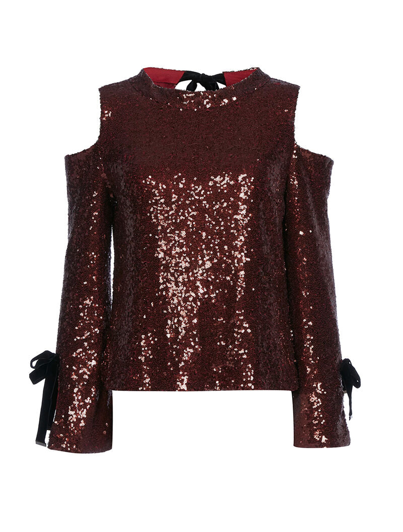 Top à sequins épaules dénudées - bordeaux - 4