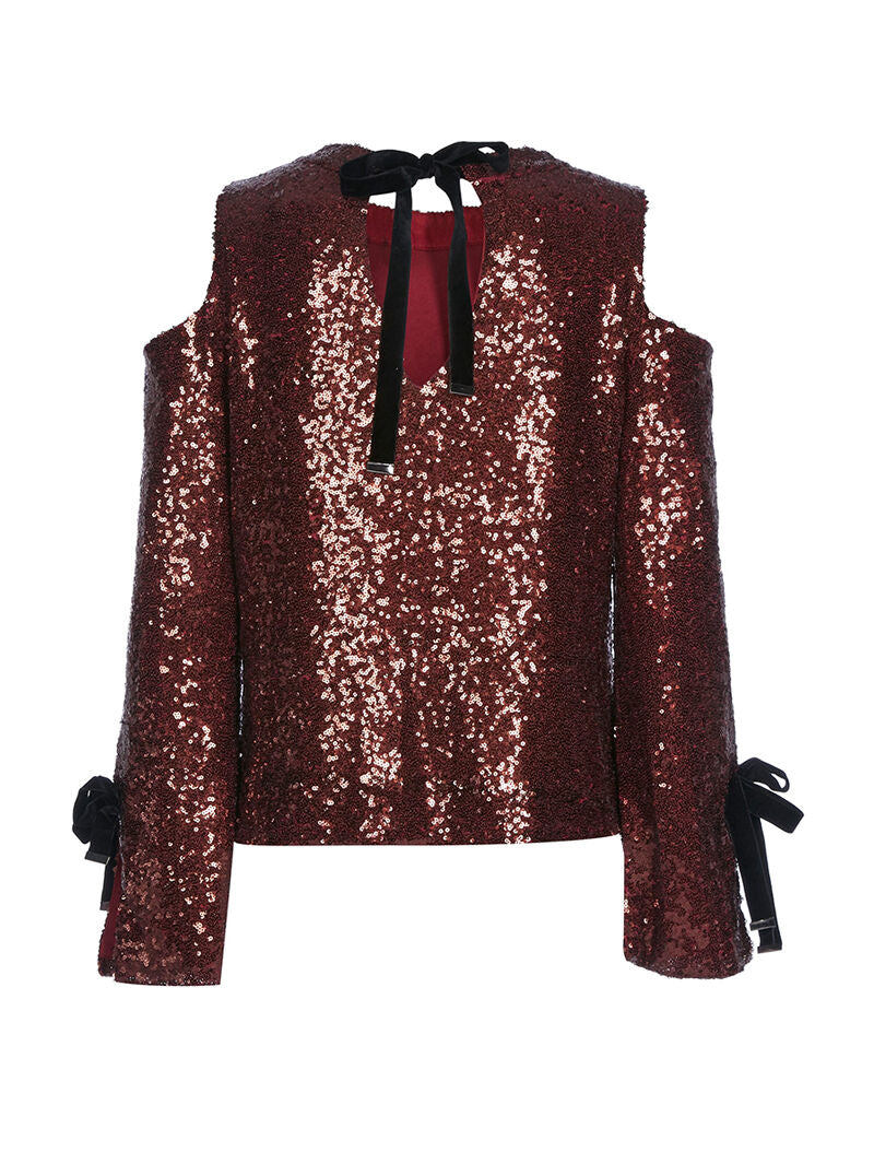 Top à sequins épaules dénudées - bordeaux - 5
