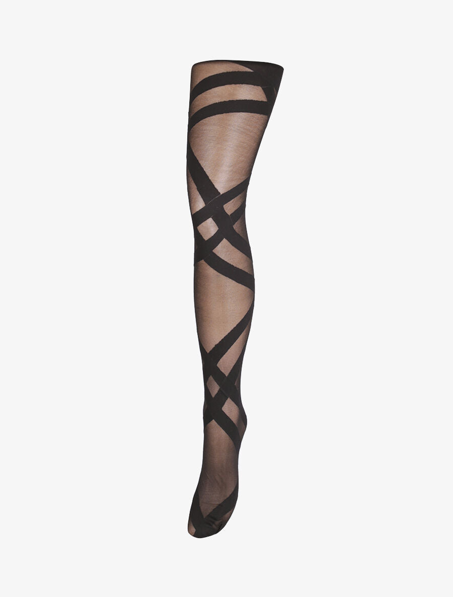 Collants en voile style ruban - Noir - 1
