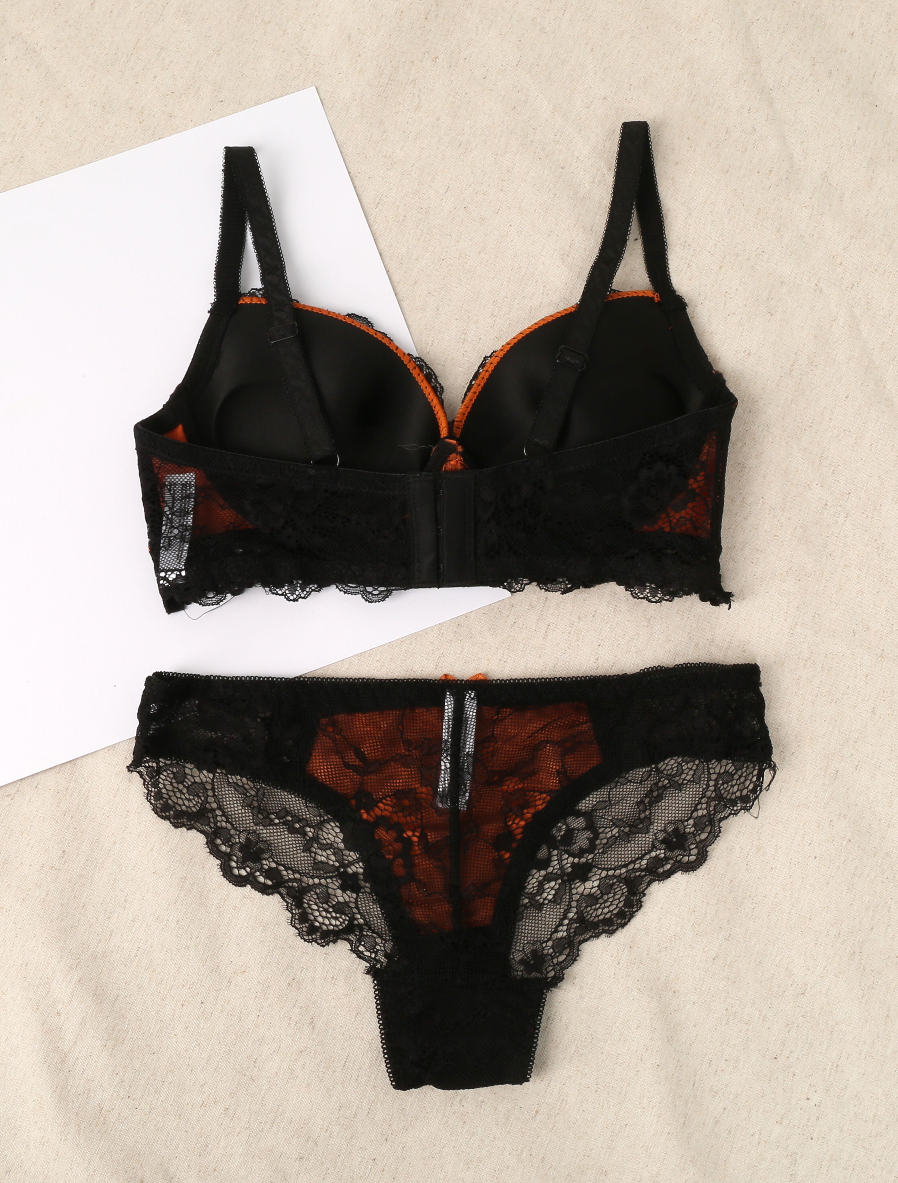 Ensemble en dentelle ajourée - Orange - 2