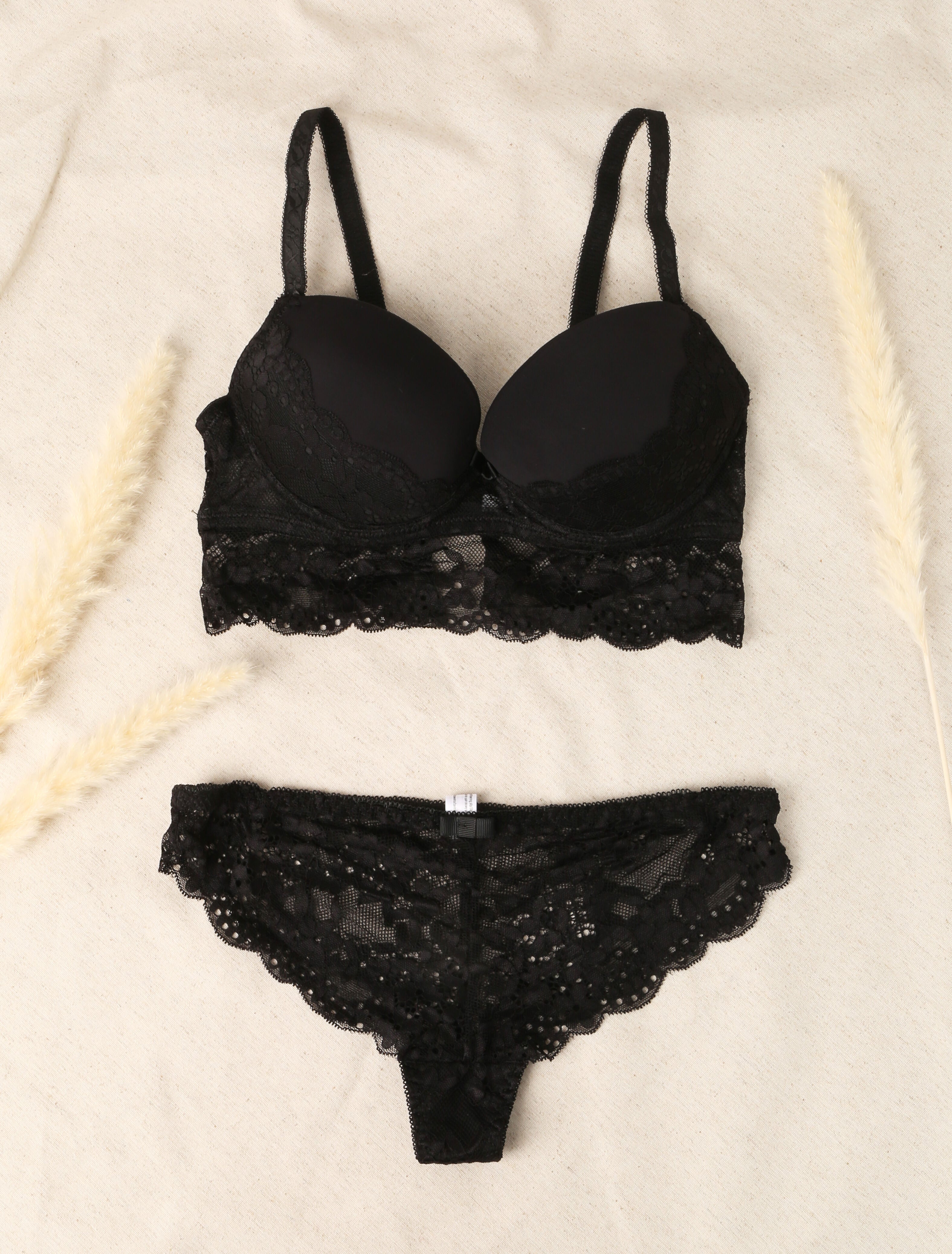Ensemble emboitant à bord dentelle - Noir - 4