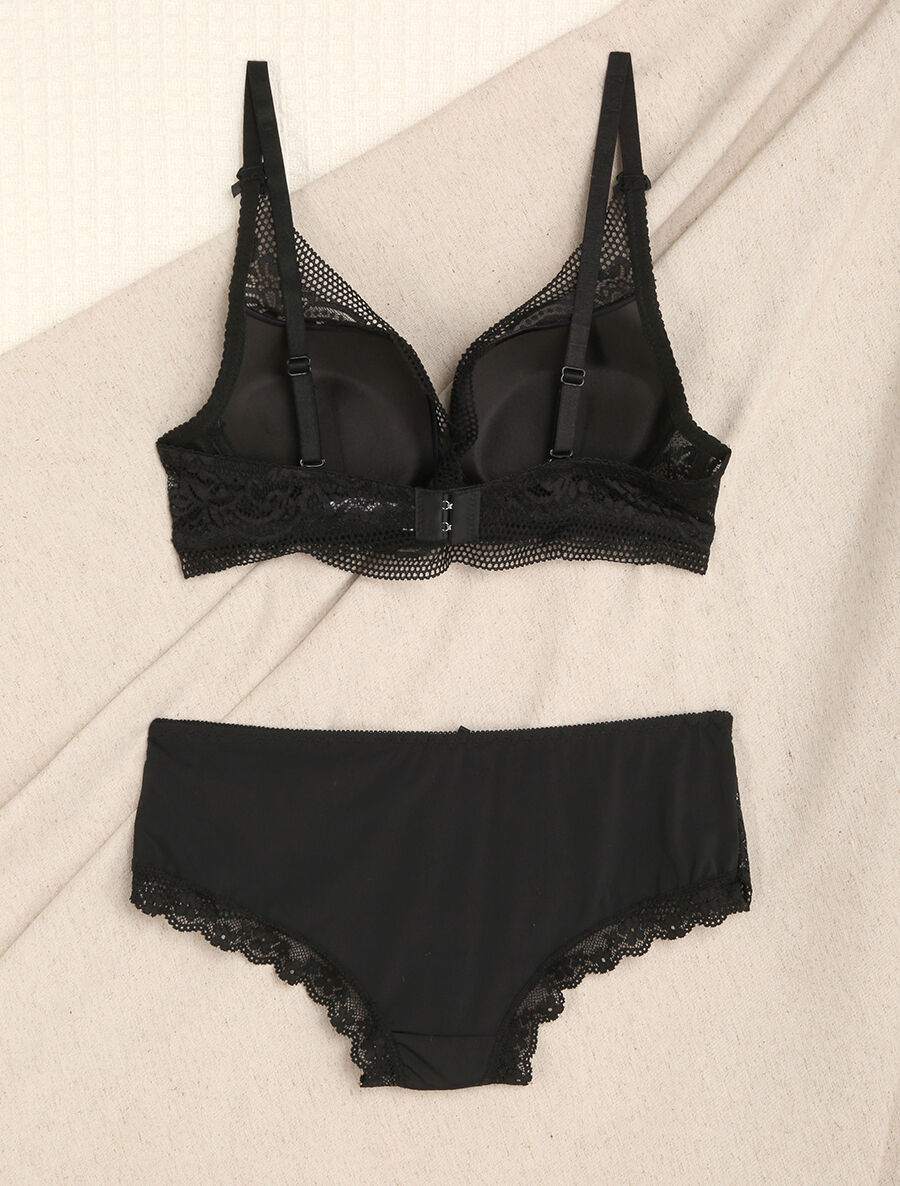 Ensemble en dentelle fleurie - Noir - 2