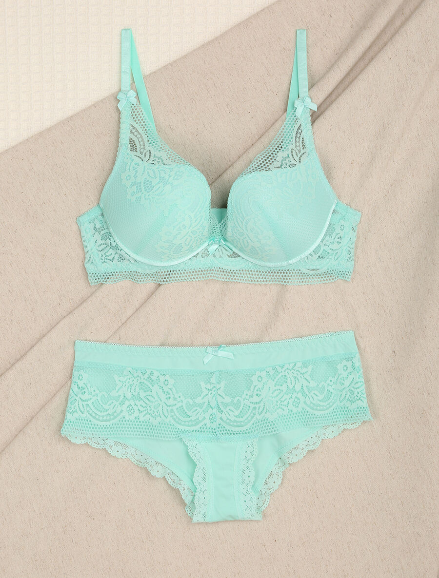 Ensemble en dentelle fleurie - Turquoise - 1