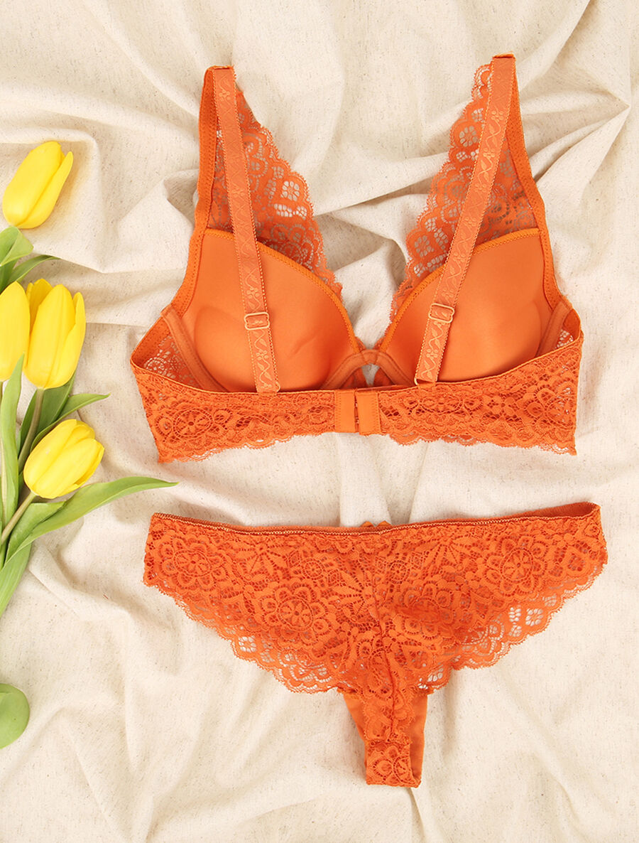 Ensemble en dentelle à motifs fleuris - Rouille - 2