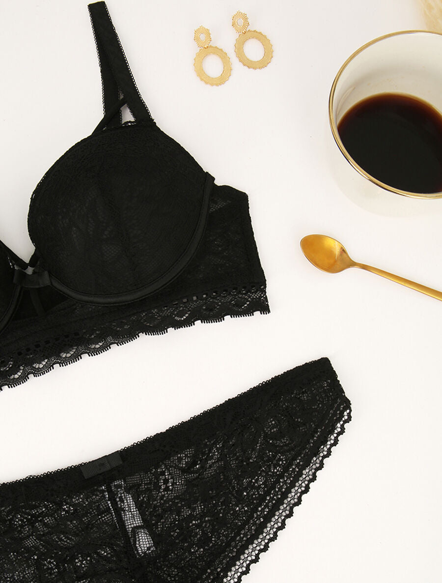 Ensemble à bords dentelle et lace out - Noir - 3