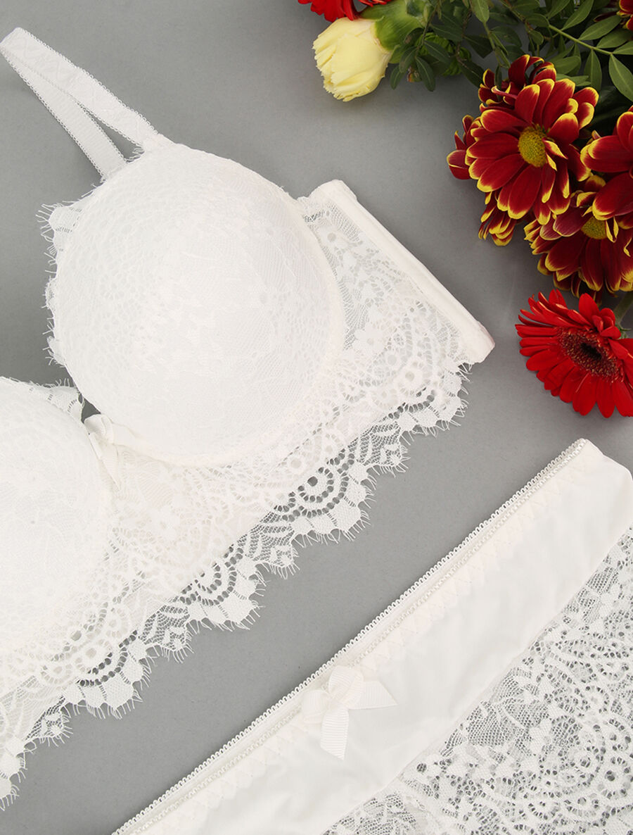 Ensemble en dentelle et en résille - Blanc - 3