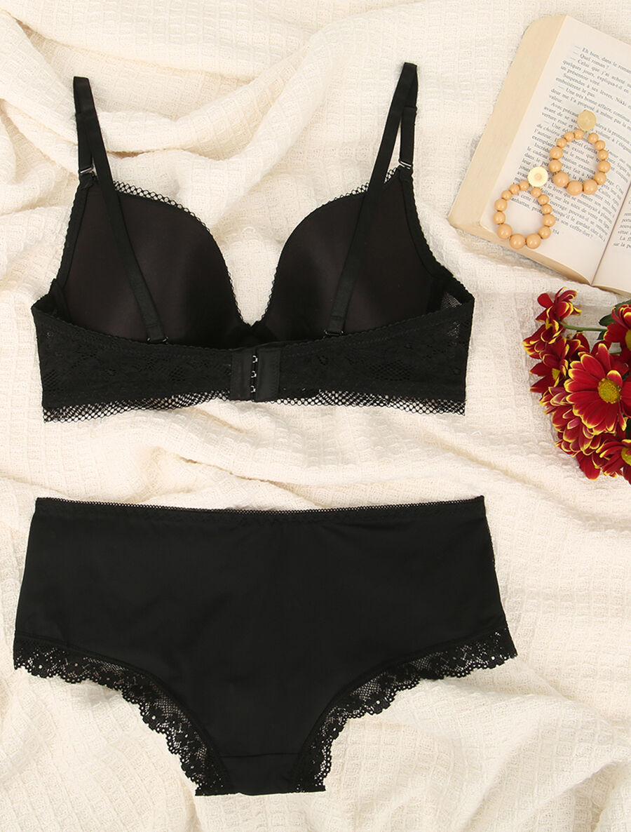 Ensemble en dentelle à motifs fleurs - Noir - 2