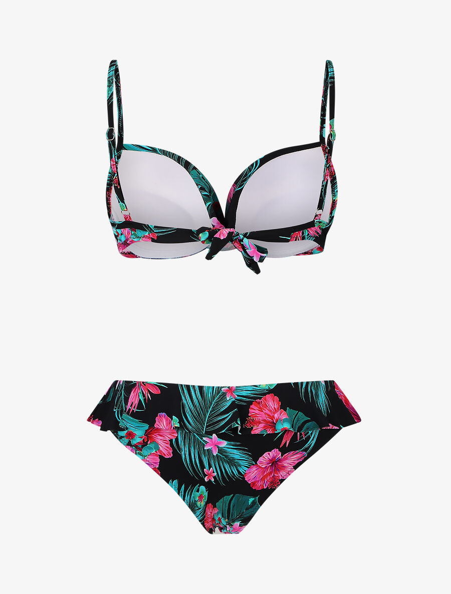 Bikini volanté à imprimé fleuri - Noir - 2