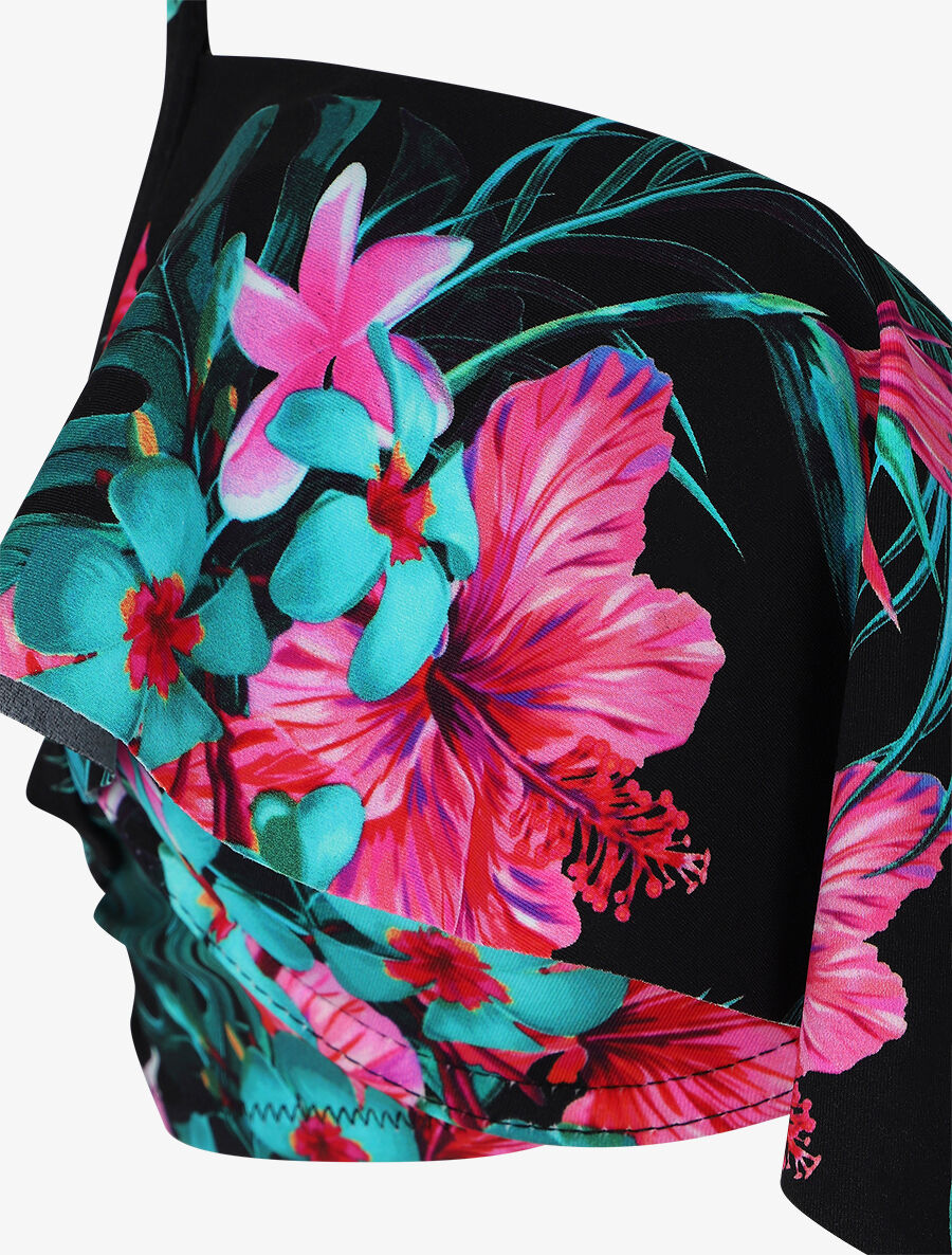 Bikini volanté à imprimé fleuri - Noir - 3