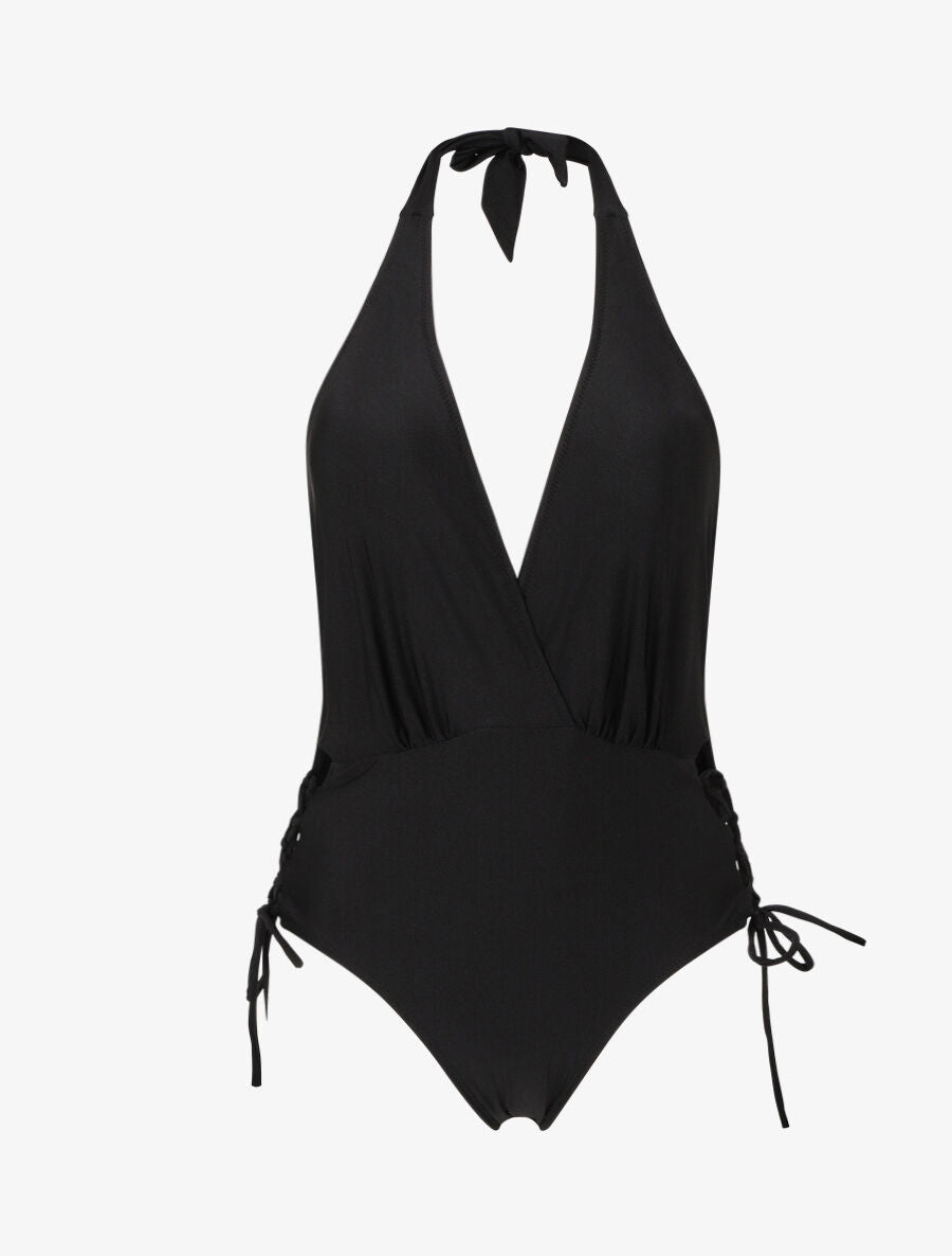 Maillot de bain dos nu à liens - Noir - 1