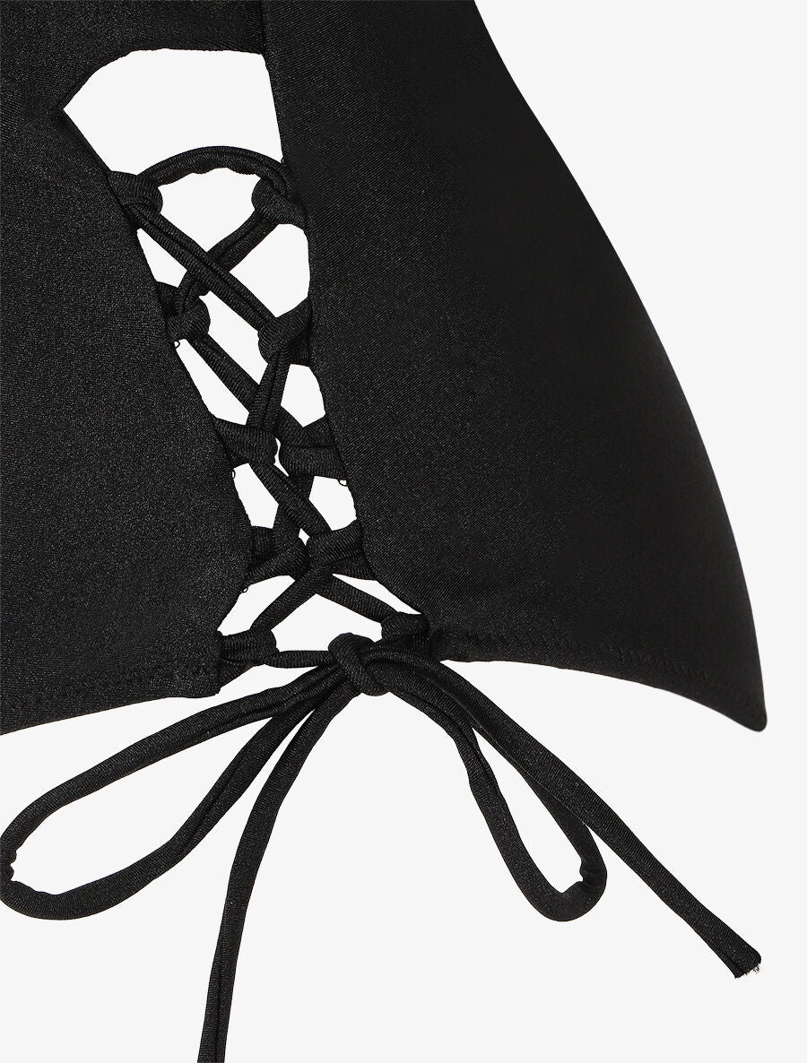 Maillot de bain dos nu à liens - Noir - 3