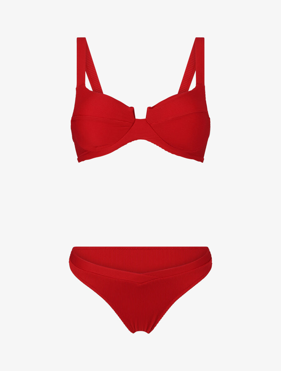 Bikini côtelé échancré - Rouge - 4