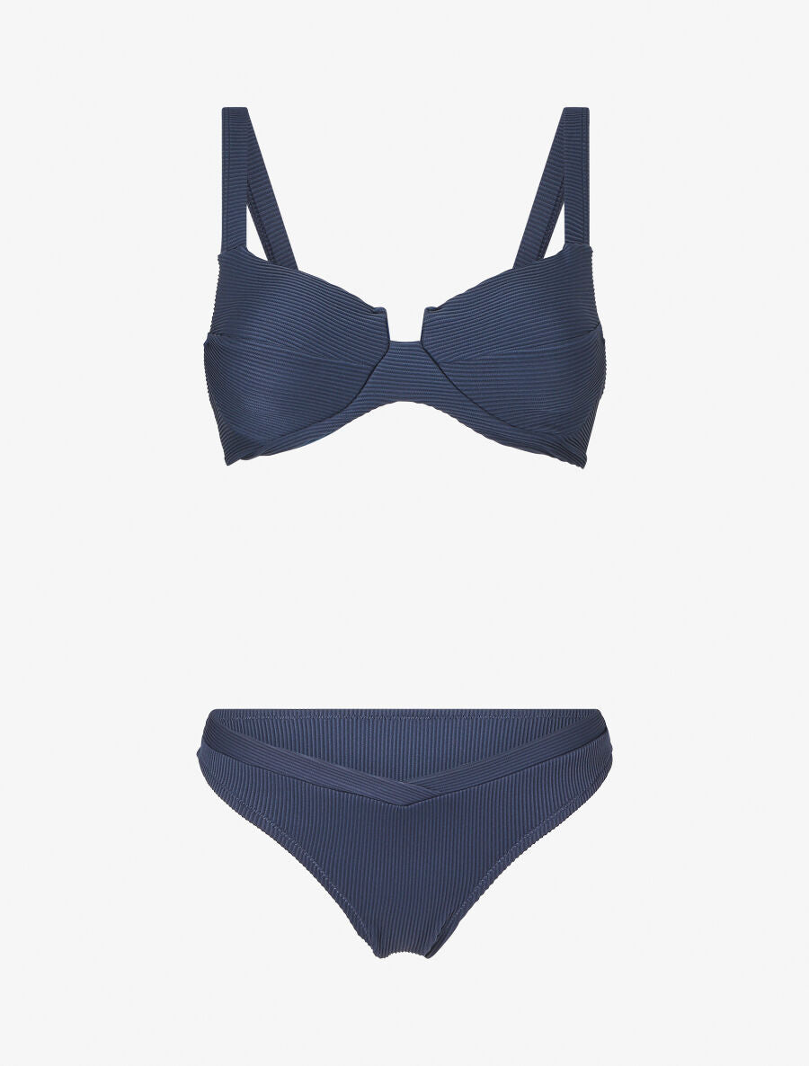 Bikini côtelé échancré - Marine - 5