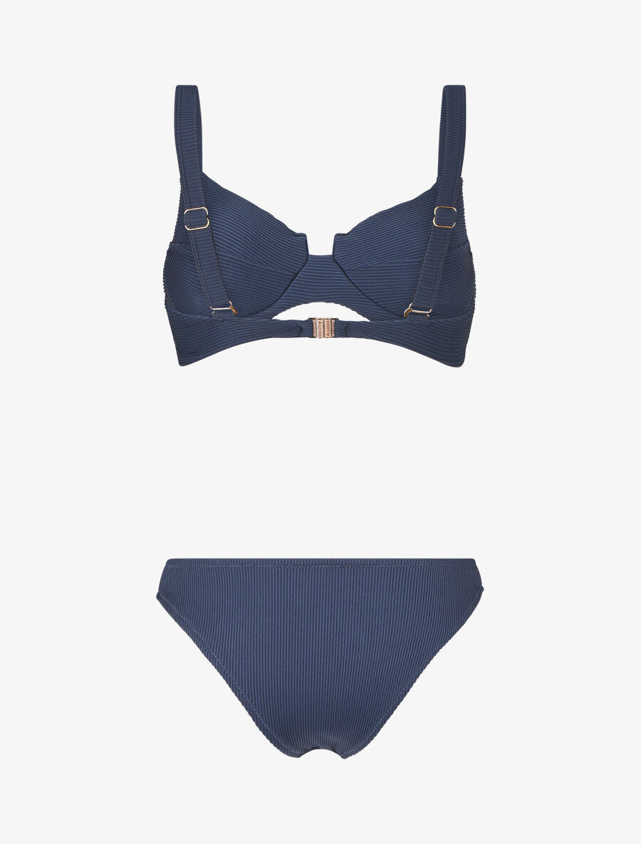 Bikini côtelé échancré - Marine - 2