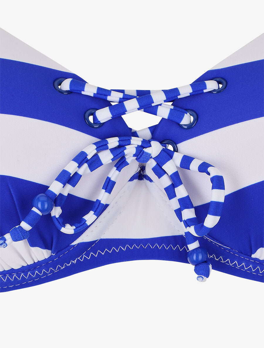 Bikini à lacet imprimé rayures - Bleu électrique - 3
