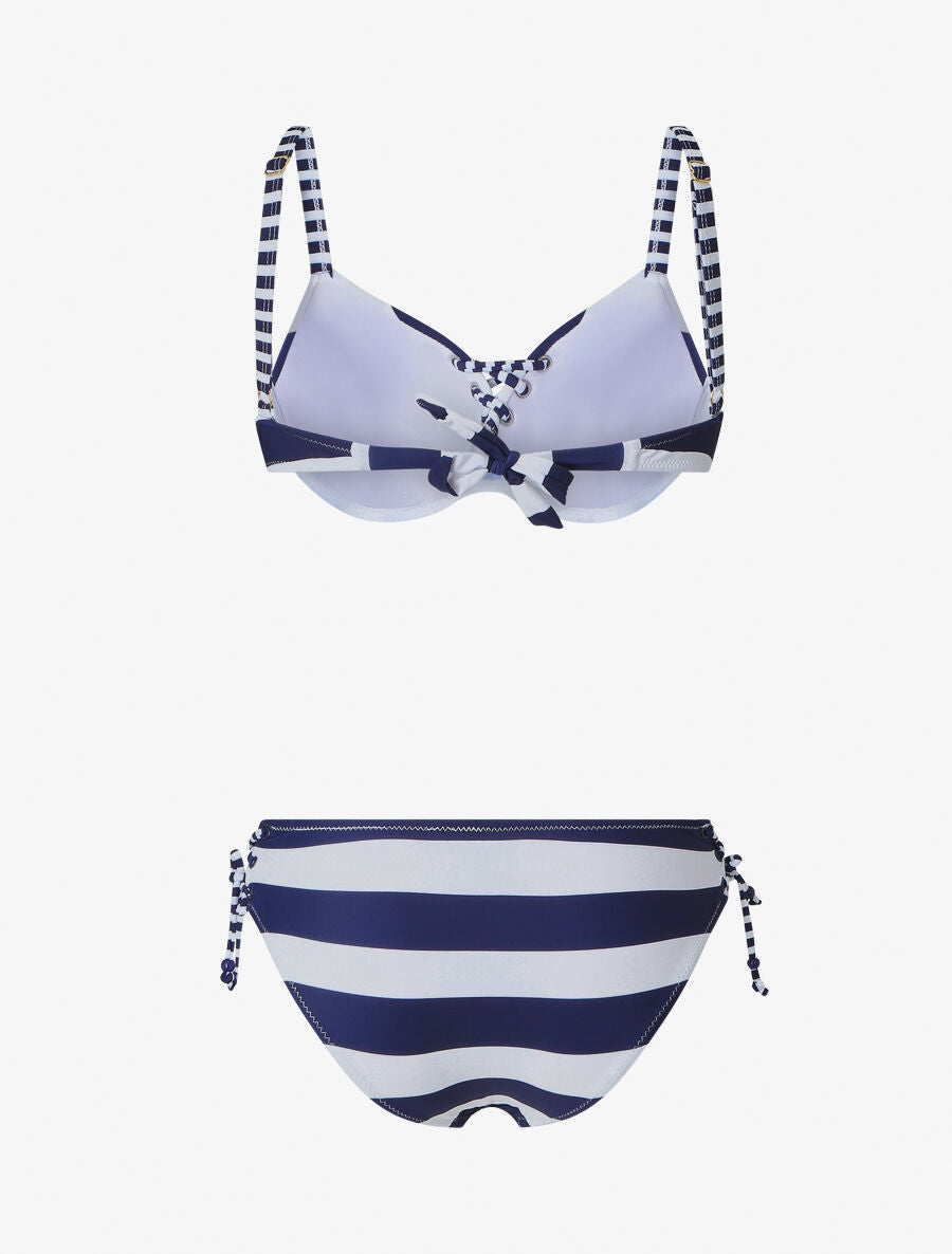 Bikini à lacet imprimé rayures - Marine - 2