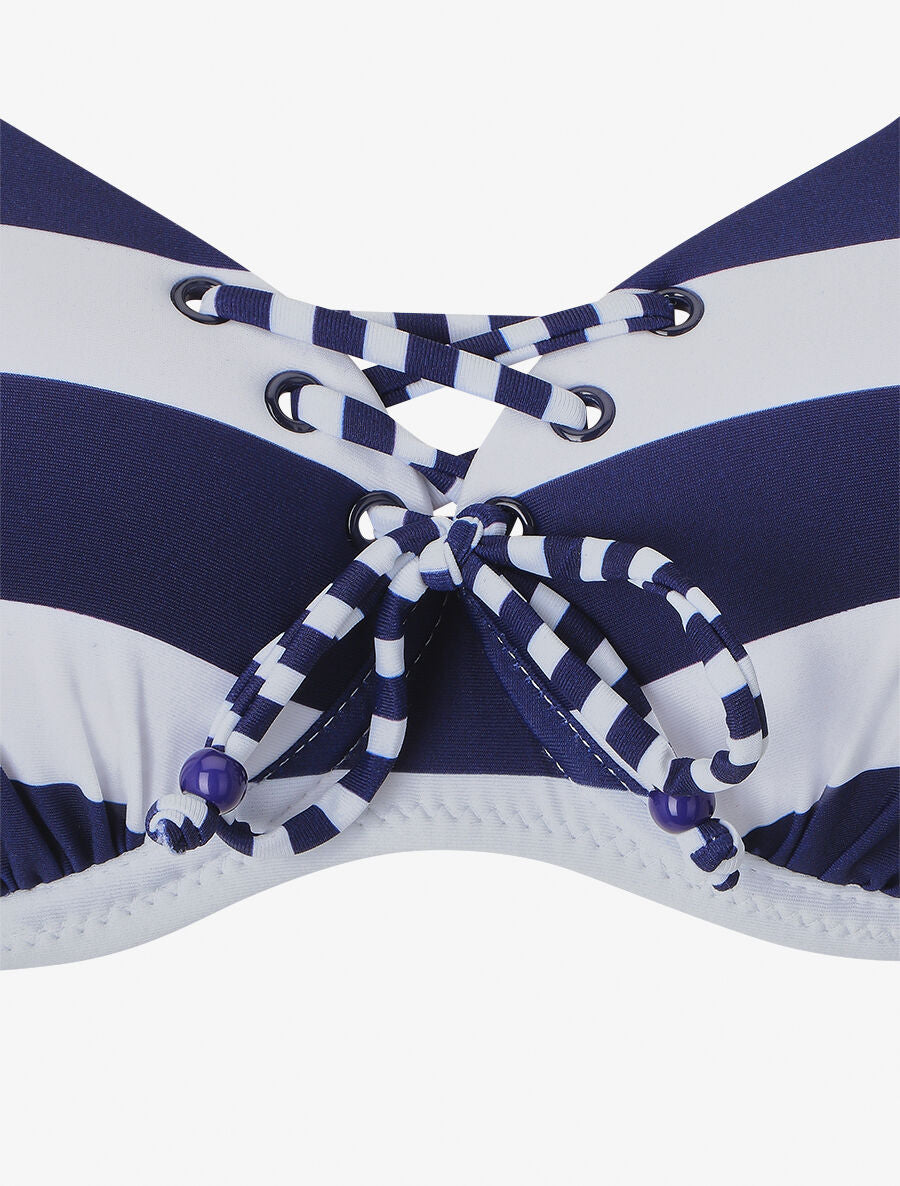 Bikini à lacet imprimé rayures - Marine - 3