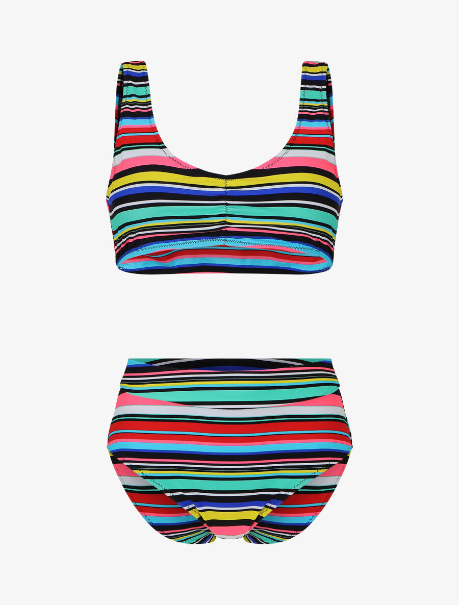 Bikini rayé à brassière et culotte montante - Vert - 1