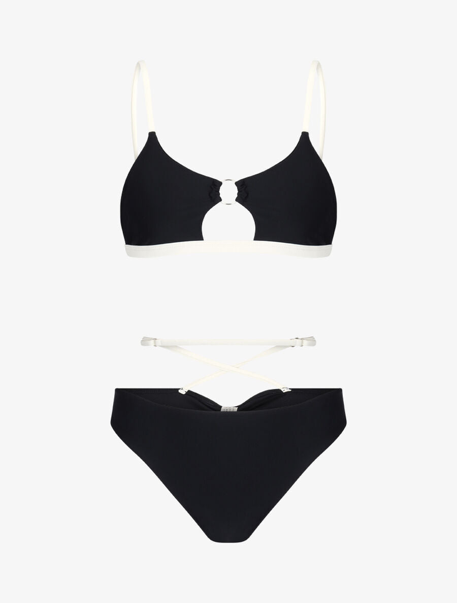 Bikini échancré à anneau - Noir - 1