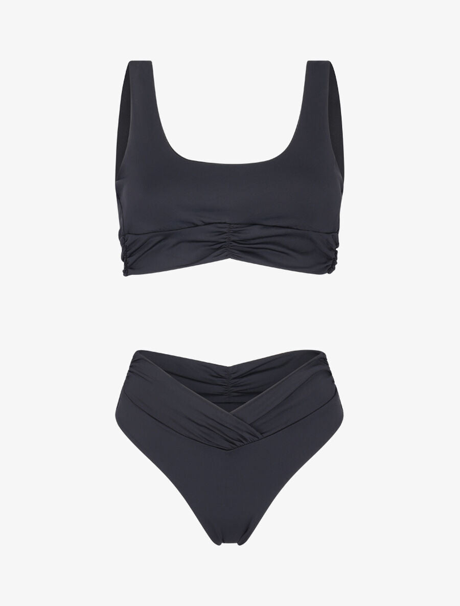 Bikini uni taille haute V shape - Noir - 4