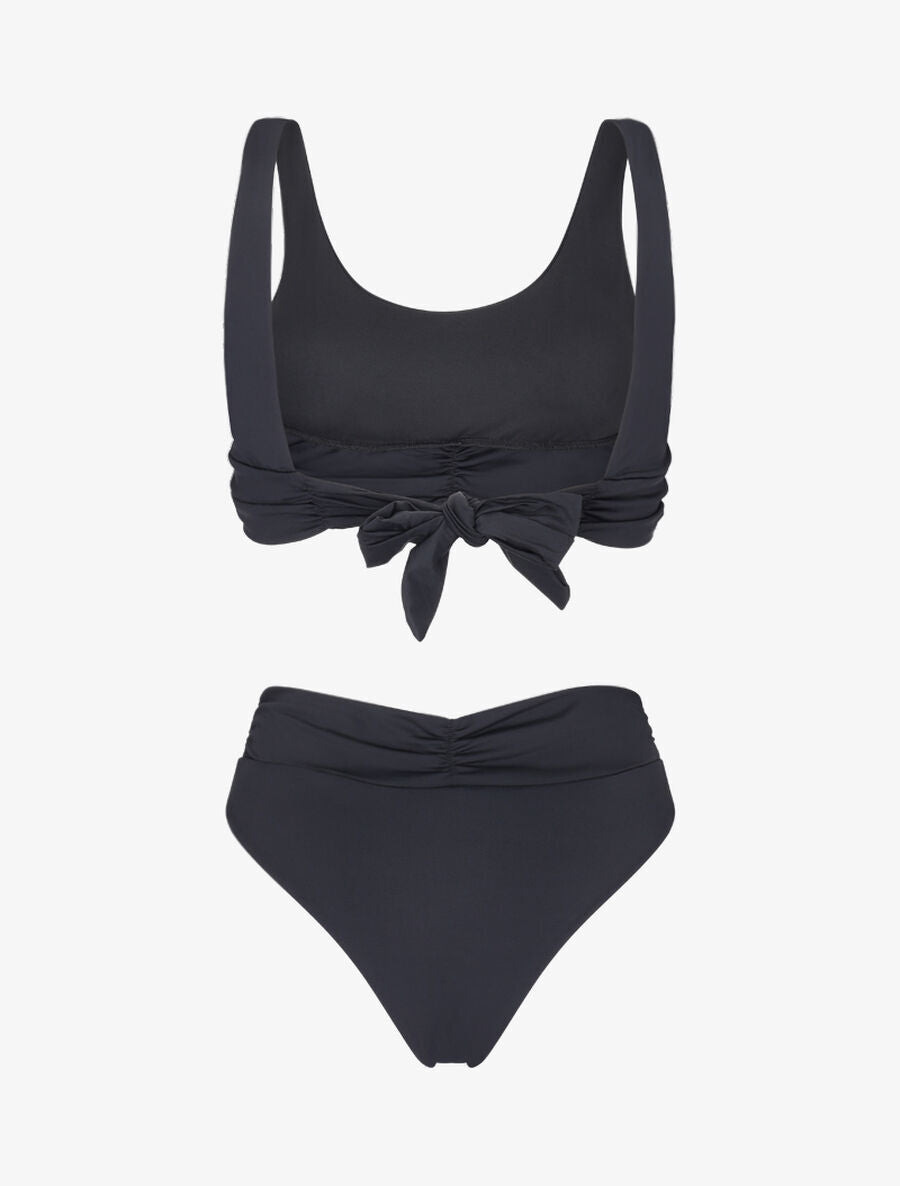 Bikini uni taille haute V shape - Noir - 2