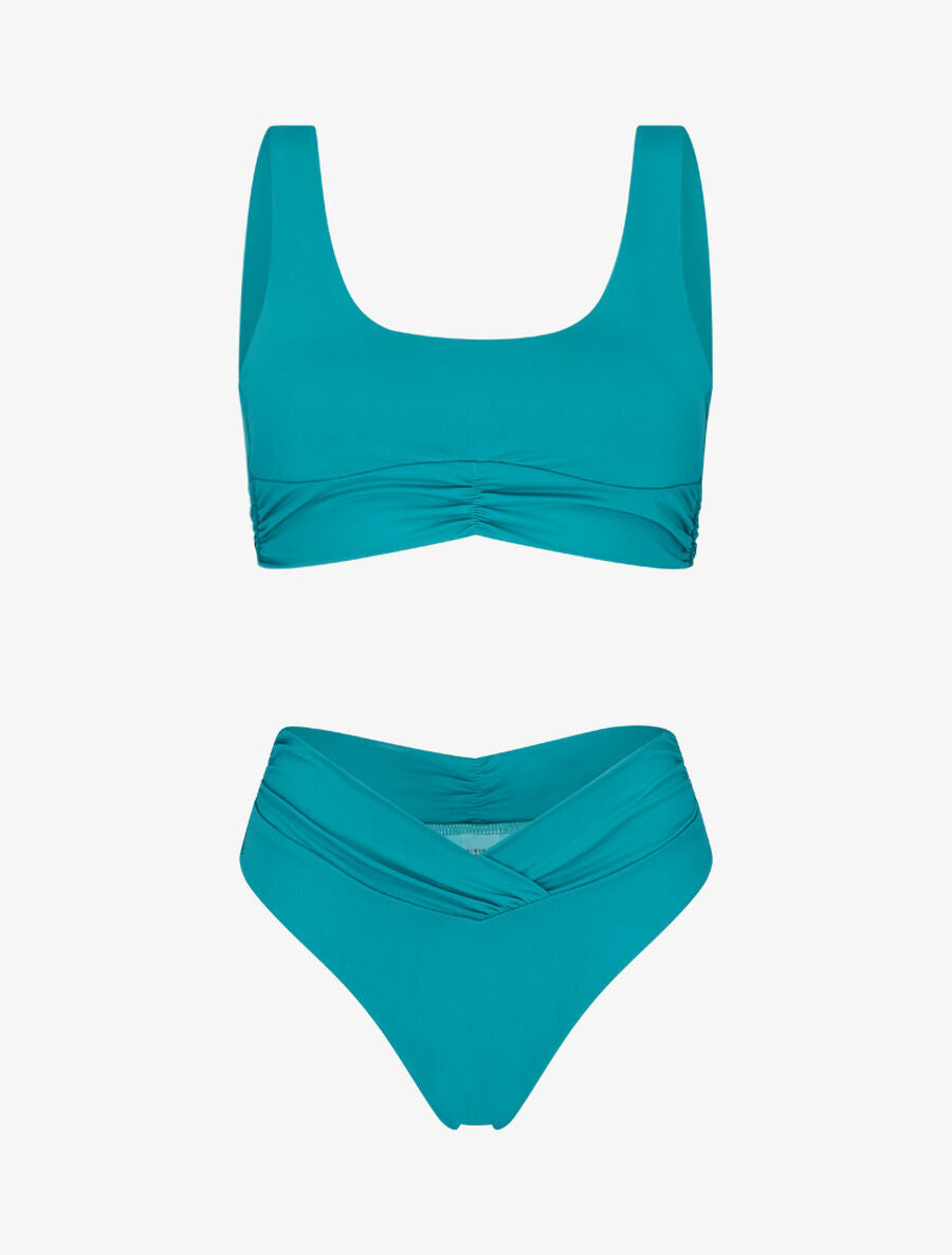 Bikini uni taille haute V shape - Bleu canard - 4