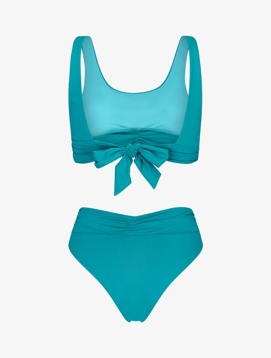 Bikini uni taille haute V shape - Bleu canard - 2