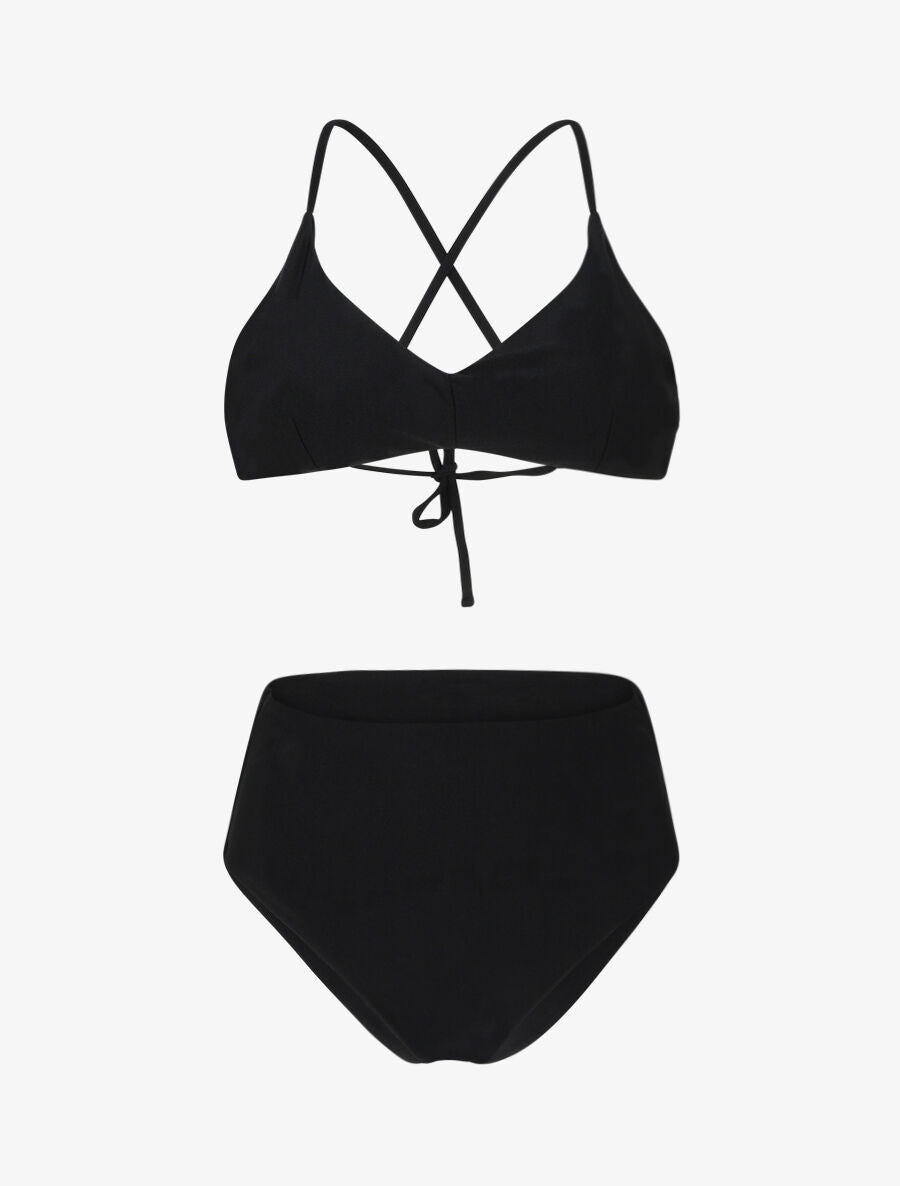 Bikini uni dos croisé - Noir - 1