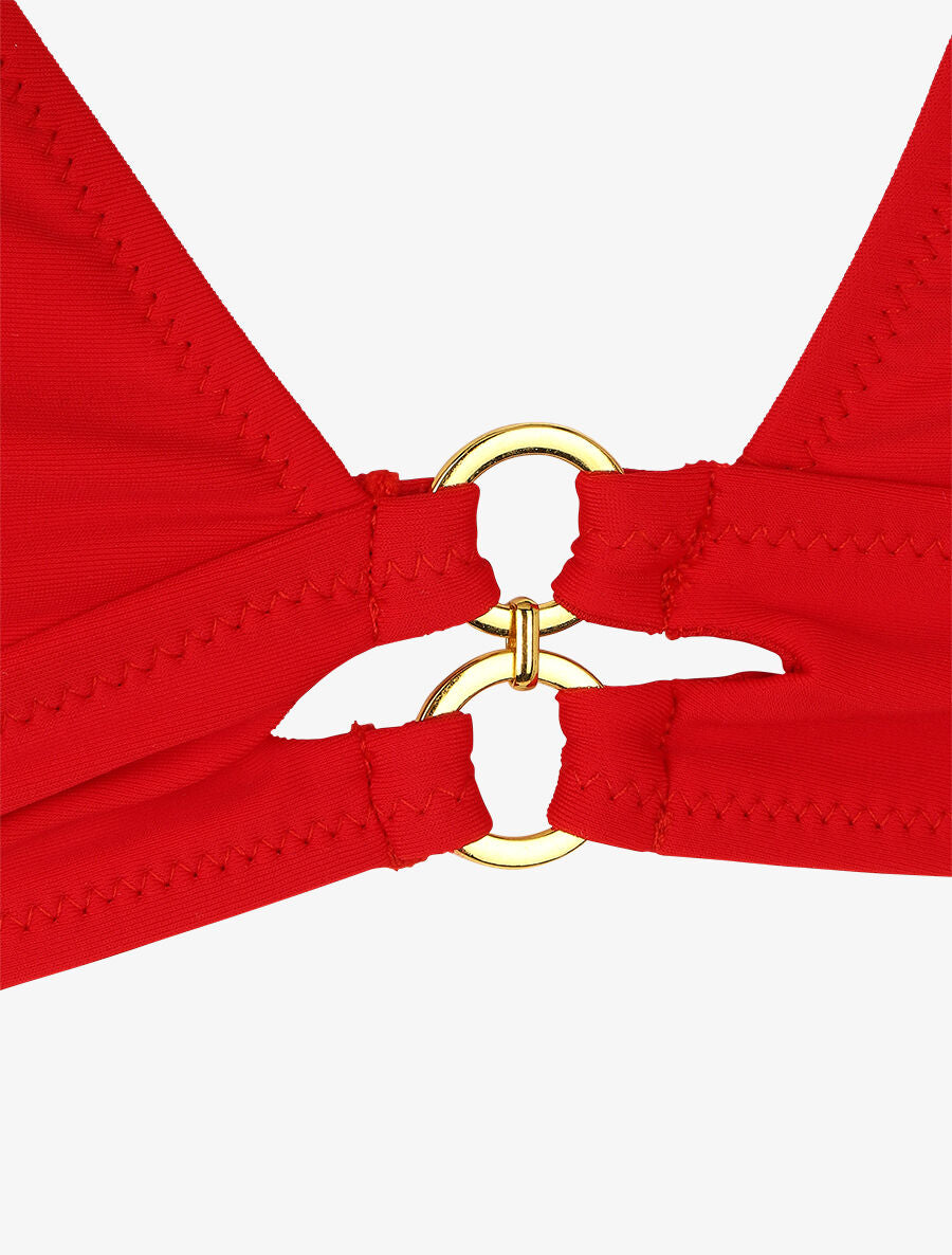 Bikini triangle à detail anneaux - Rouge - 3
