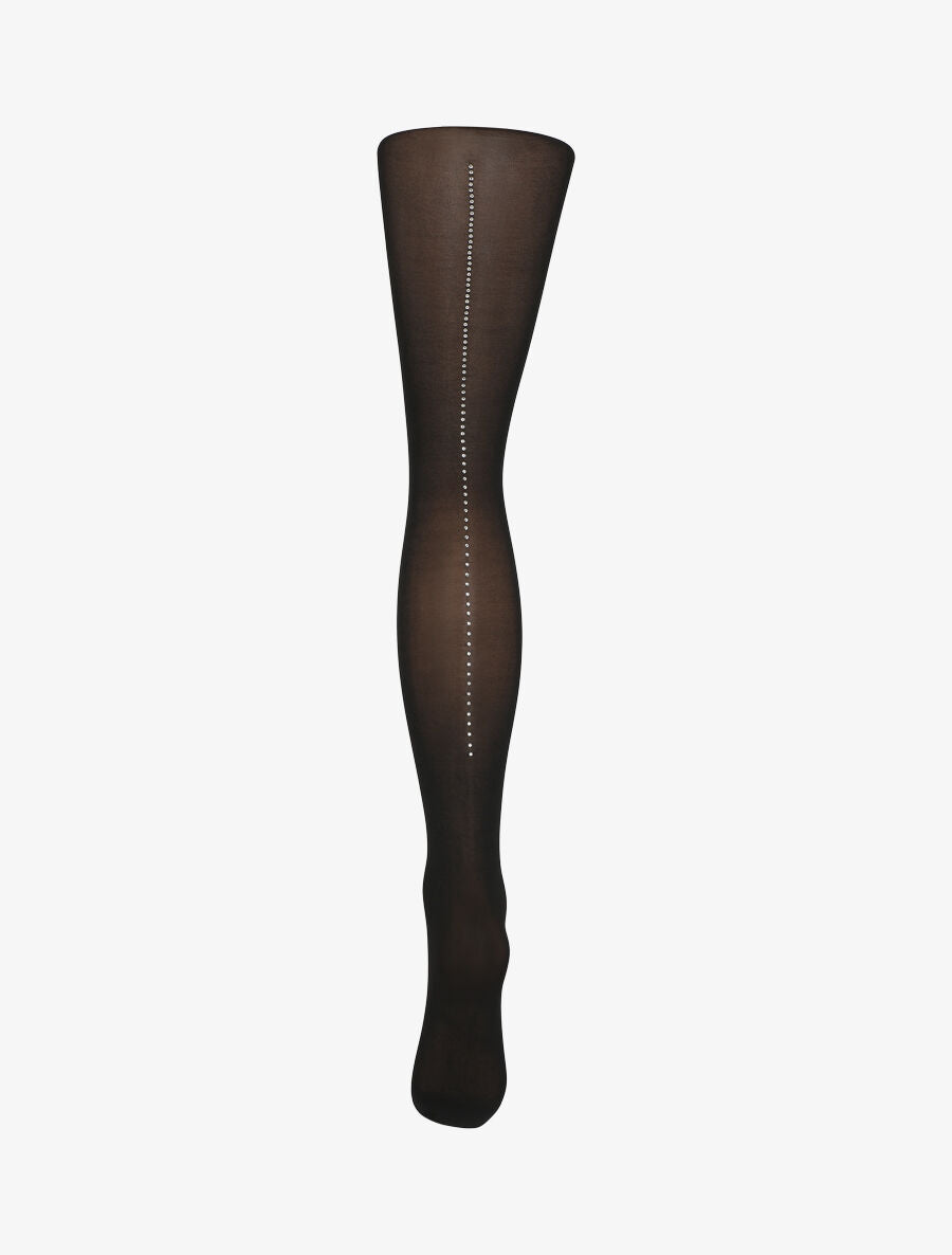 Collants effet bas couture à strass - Noir - 2